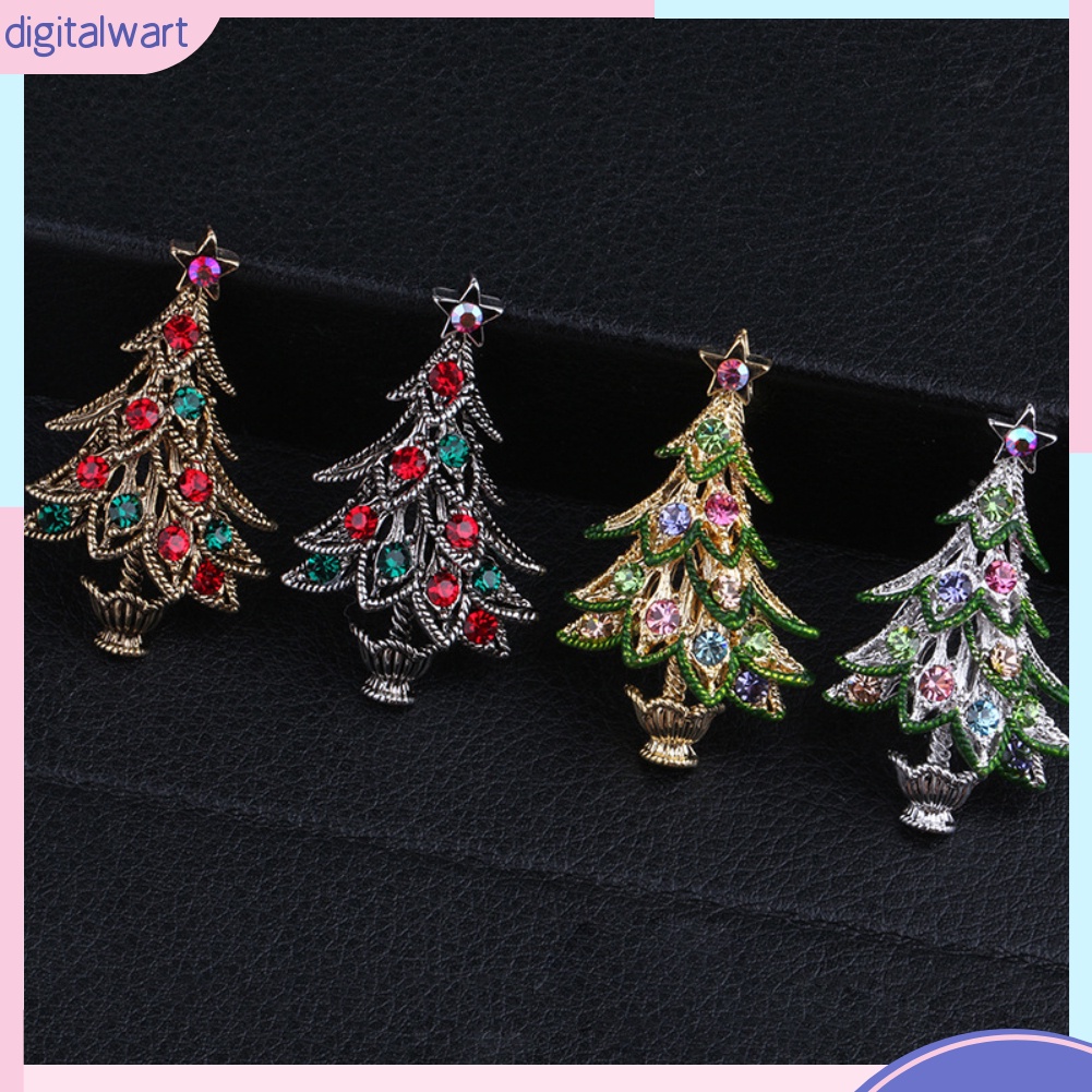 Ghim cài áo hình cây thông đính đá phong cách vintage