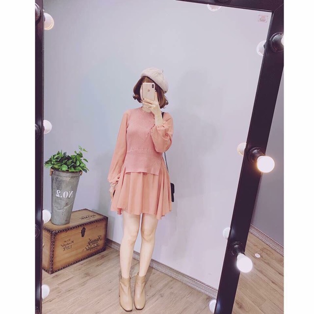 Váy len pha tay voan