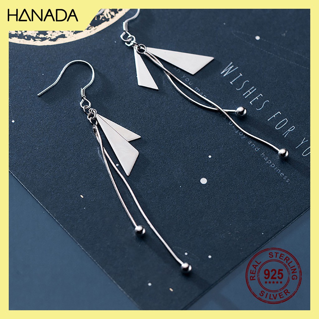 Bông Tai Bạc 925 Hanada .N1234.E.0.B.380. 0721 Giọt Nước 2 Dây Tòn Teng C18