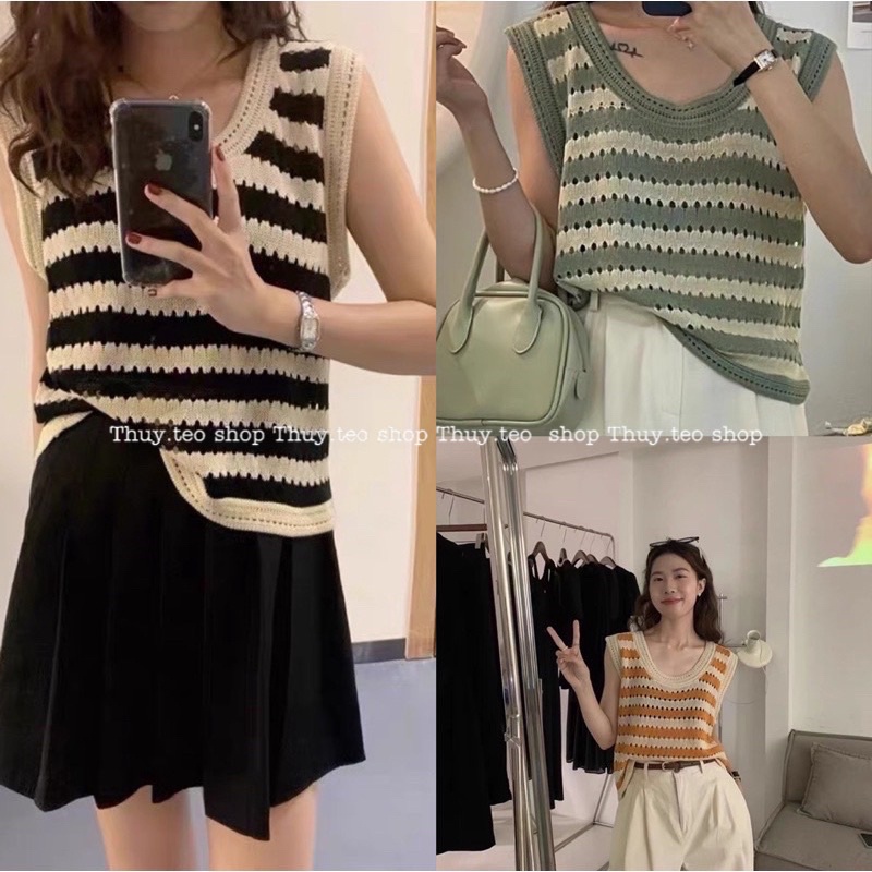 [Hàng mới] ÁO LEN KẺ NGANG SÁT NÁCH CHẤT LEN MỎNG NHẸ