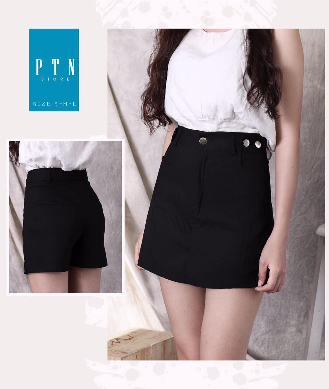 Quần short nữ giả váy vải thô cạp đính khuy phong cách cao cấp Q024