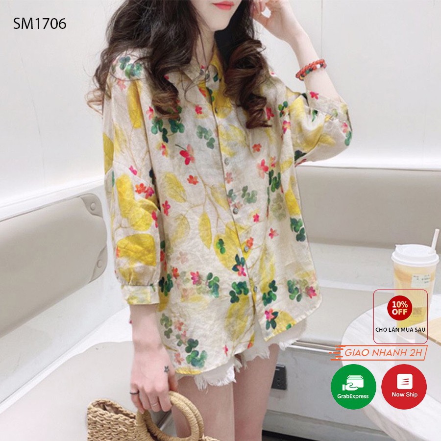 sơ mi nữ dài tay GOROGI áo sơ mi nữ form rộngkiểu hàn quốc dáng dài chất thô lụa