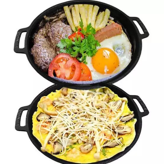 Chảo gang chống dính đổ bánh xèo, Bò Bít Tết Dragon sử dụng dược cho tất cả các loại bếp,bếp ga,bếp điện,bếp từ,bếp than