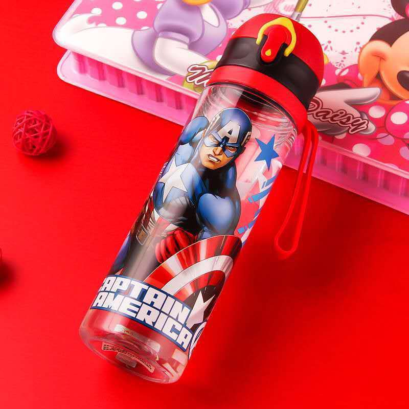 Disney Children’s Water Cup Trường Tiểu học Straw Boys Girls Portable Dung tích lớn Nước nhựa mùa hè chống rơi Chai