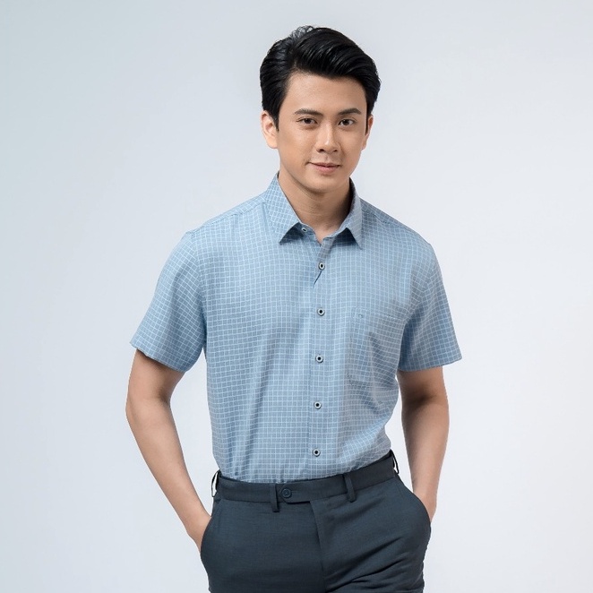 OWEN - Áo Sơ mi ngắn tay Owen vạt ngang chất CAFE không nhăn kẻ ô nhỏ 220109 220102