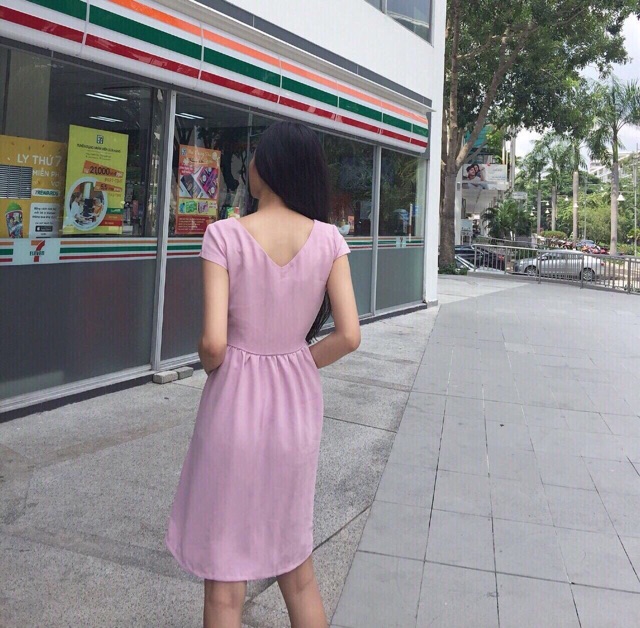 Đầm cột eo vàng/ hồng Bemo dáng xòe xb