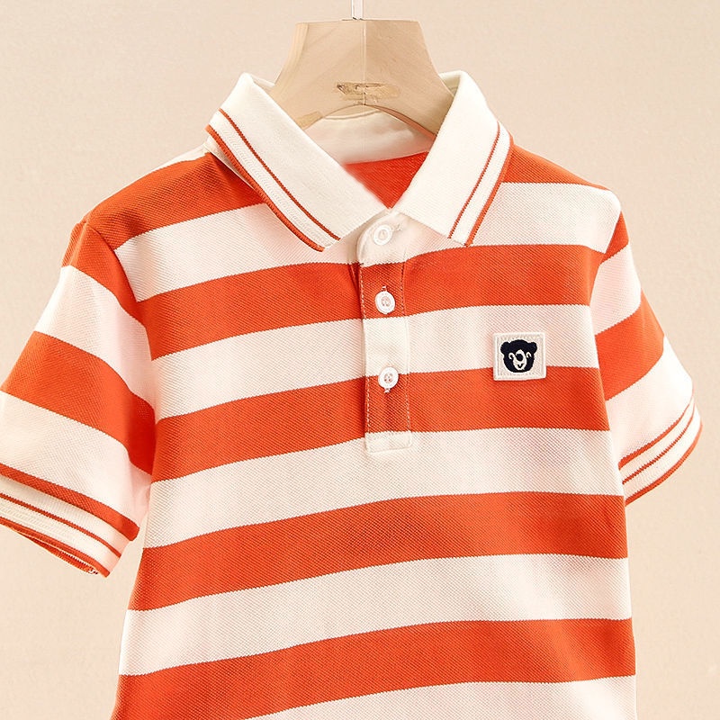 Áo thun polo bé gái, trai ORATH. Kẻ sọc CAM Trắng Vải Cotton kháng khuẩn, chống nhăn, thoáng mát.NEWBETTY