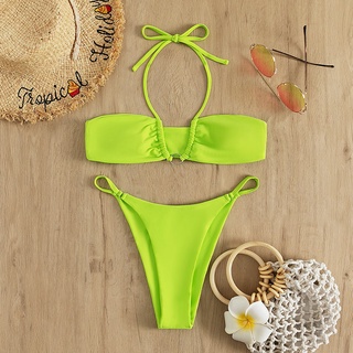 Set bikini xanh neon khuy tròn