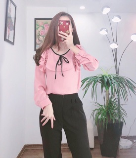 Sơ mi nơ cổ bèo cho nữ