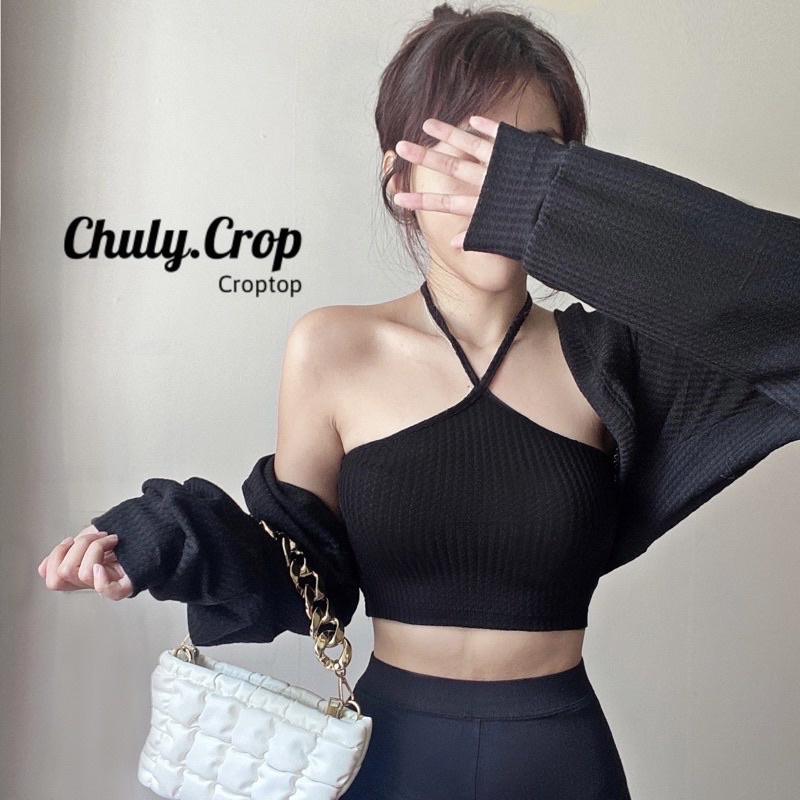 Set Áo Croptop Kèm Khoác Cardigan Tay Phồng YUMI BÁN SỈ