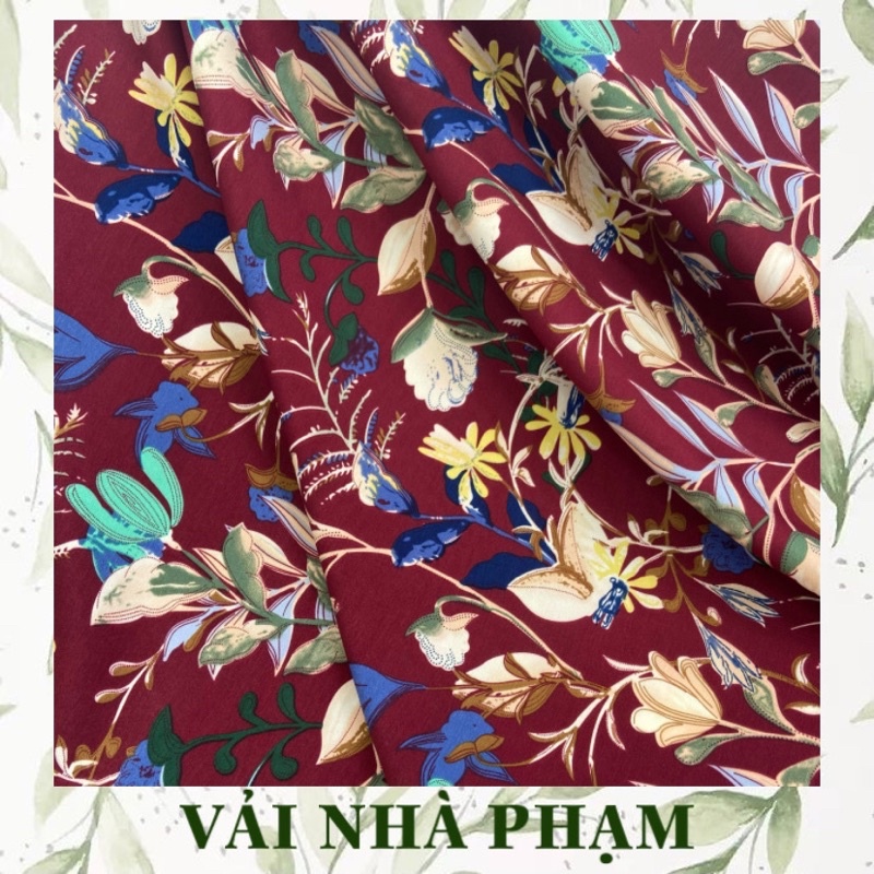 LỤA TẰM CHUN HOA TO NỀN ĐỎ BẦM - NỀN NẶNG TAY - KHỔ VẢI 1.5M - VẢI NHÀ PHẠM