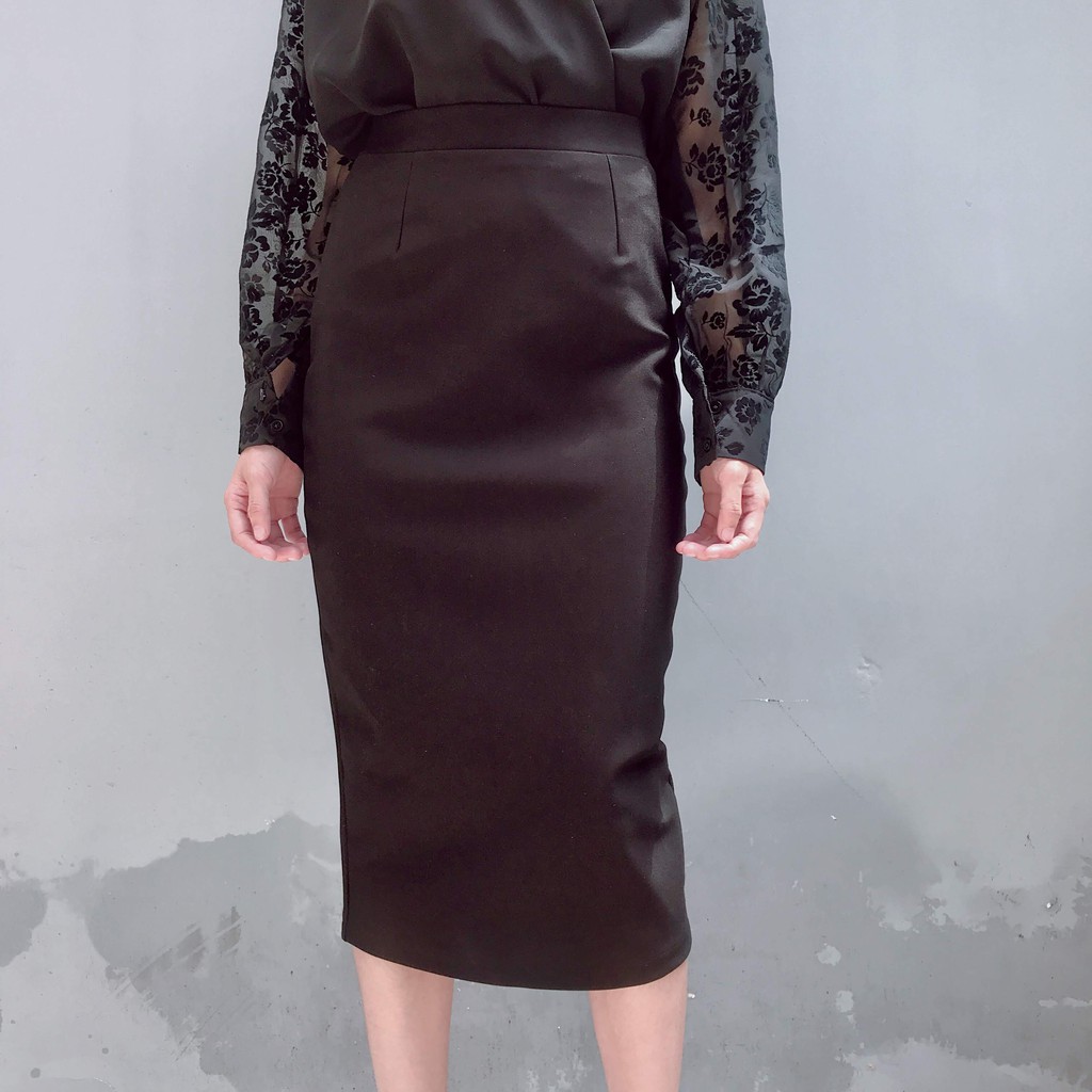 Chân váy công sở dài bigsize xẻ sau màu đen dài 70cm [size từ 48-85kg] | BigBuy360 - bigbuy360.vn