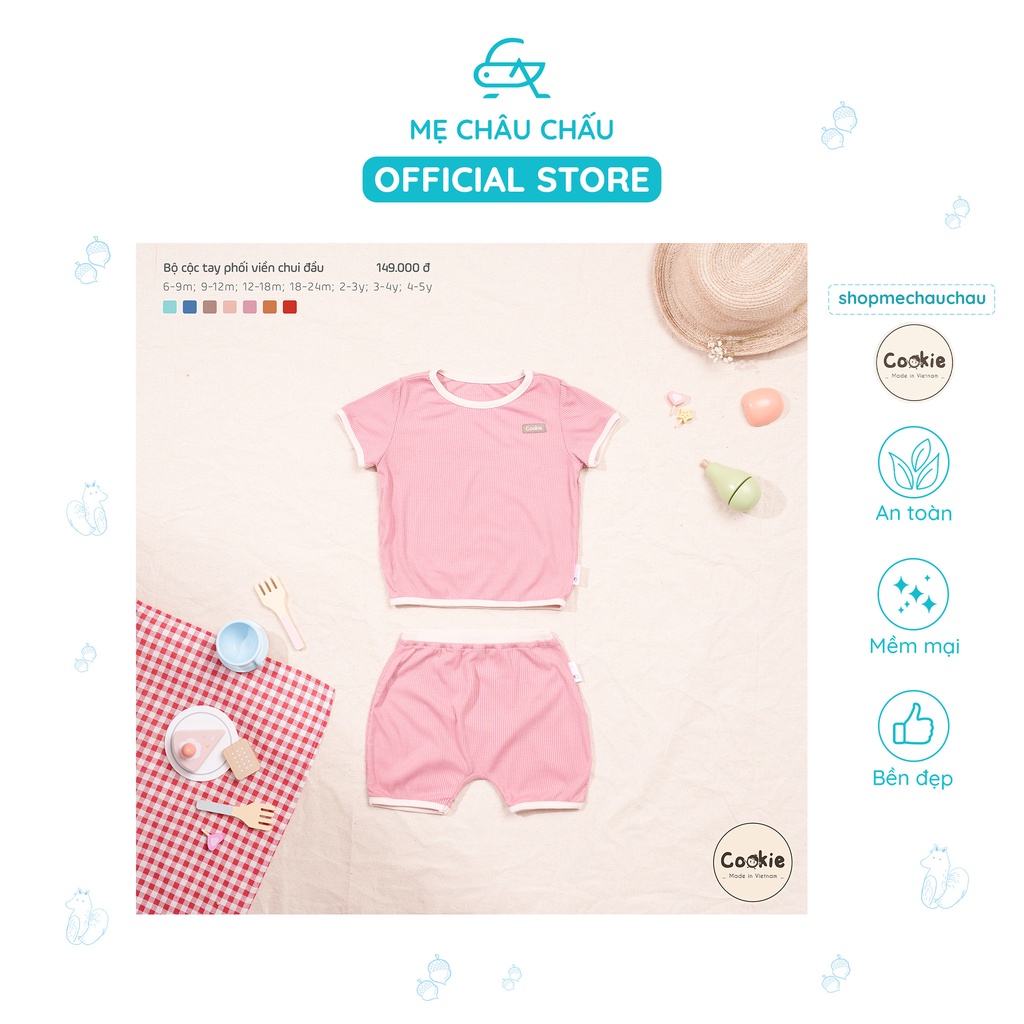 [FULL] Bộ Quần Áo Cộc Tay Cookie Phối Viền Chui Đầu (Size 6-9 Tháng Đến 2-3 Tuổi)