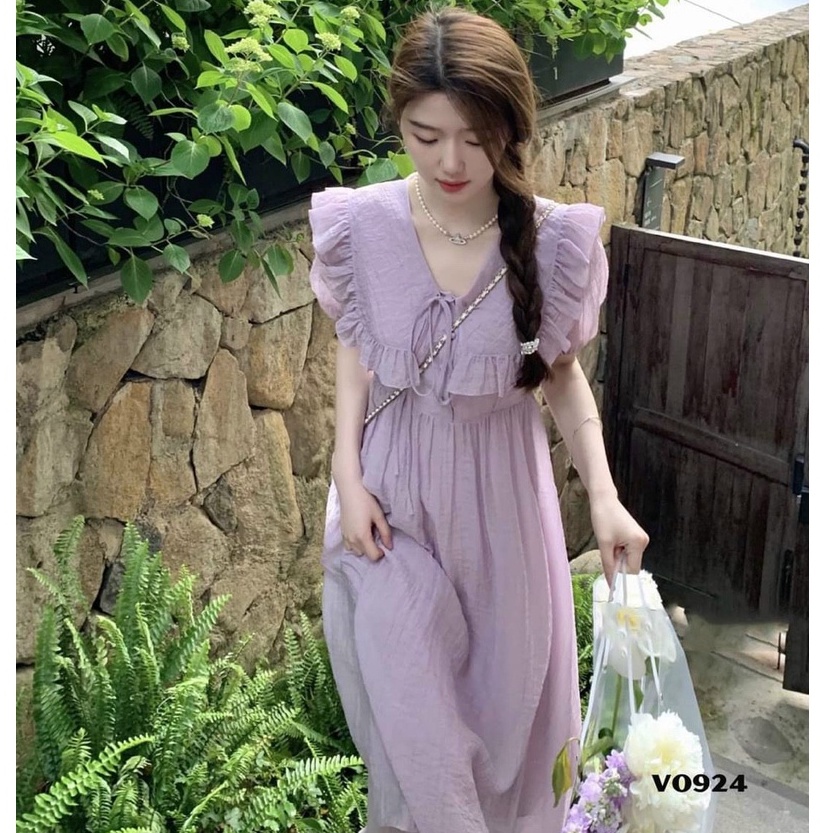 Váy thiết kế dự tiệc tay bồng cổ tim bèo cột nơ tiểu thư dạo phố dự tiệc sang chảnh thời trang đầm nữ [XM Minh Phúc]