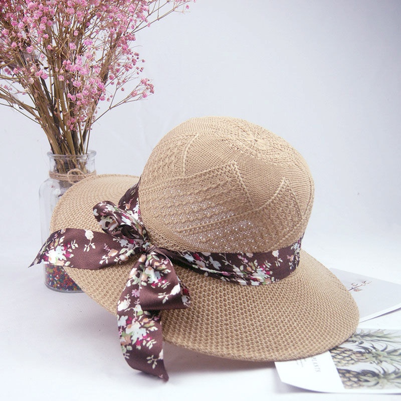 Nón Vành Nữ Chống Nắng Phối Dây Hoa Thắt Nơ Đi Biển Đi Du Lịch