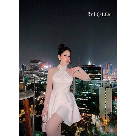 Đầm phi xoè ngắn cổ yếm xoắn Trắng xanh đỏ đen Đầm váy đi chơi dự tiệc sang trọng quý phái hotgirl tk sinh nhật party