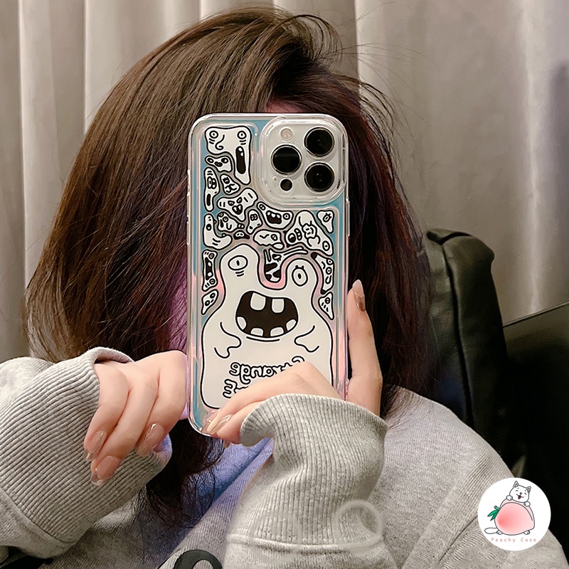 Ốp Điện Thoại TPU Mềm Màu Laser Hình Quái Vật Vui Nhộn Cho iPhone 13 Mini 12 Pro Max 11 Xr Xs Max X 7 8 Plus 12 Mini