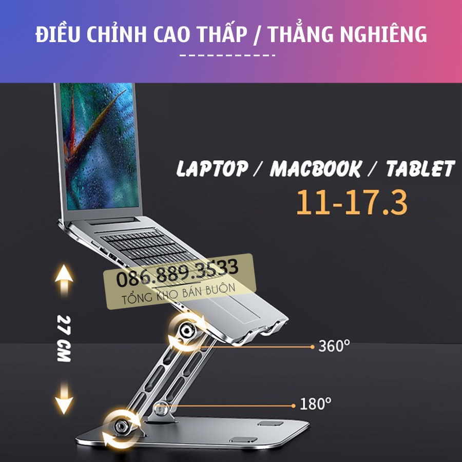 Giá đỡ Laptop - Tablet - Bằng Nhôm - L515 - 11 - 17 Inch - Đế tản nhiệt nâng Macbook - máy tính bảng - Ipad - Màu Bạc