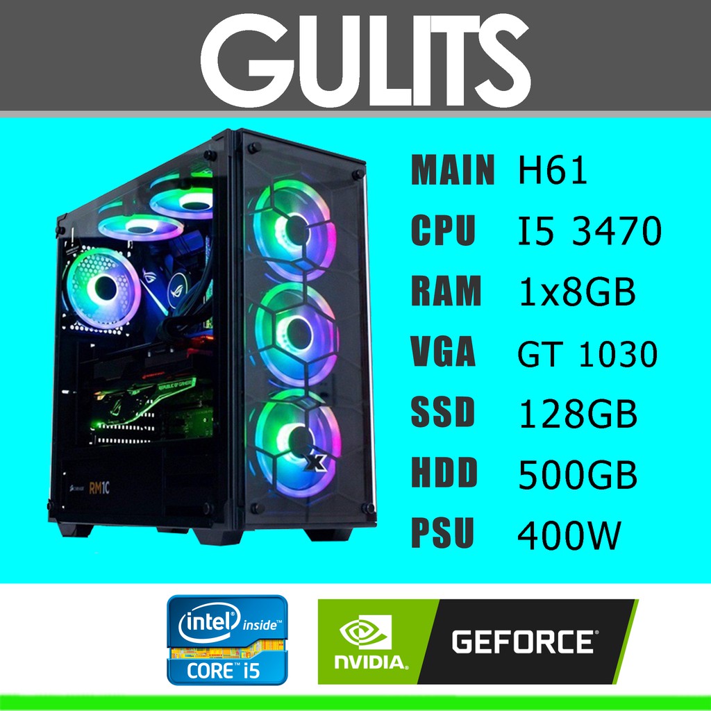 Trọn bộ máy tính I5 3470/H61/RAM 8GB/GT 1030 2GB/SSD 128GB + HDD 500GB/400W/ MÀN HÌNH BENQ 22"/ Tặng phím chuột