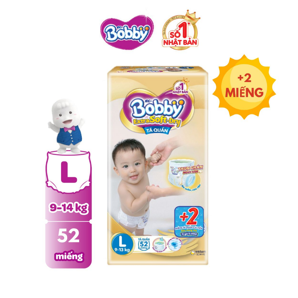 [MỚI] Tã Bobby Quần Extra Soft Dry S70/M60/L52+2/XL46+6/XXL42+4