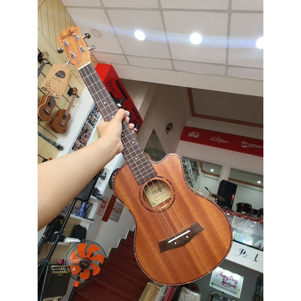 Đàn Ukulele Gỗ dáng khuyết chính hãng Music size Tenor - Viền Khảm