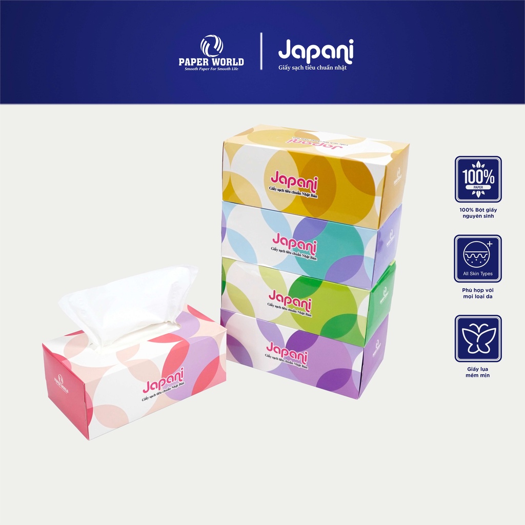 Hộp khăn giấy rút 180 tờ JAPANI SILK | Thế Giới Giấy | Giấy lụa 2 lớp mềm mịn | JPS180.