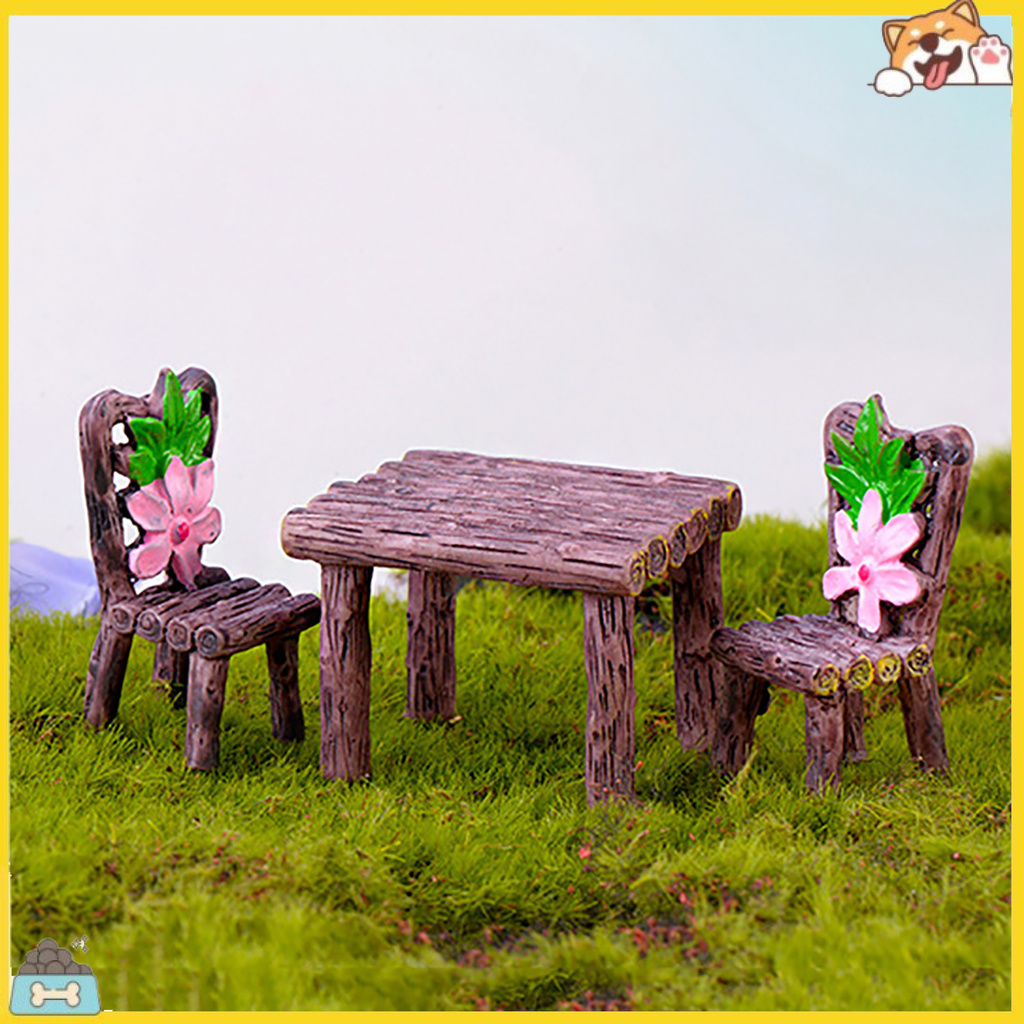 Set mô hình bàn ghế thu nhỏ 3 món dễ thương trang trí tiểu cảnh sáng tạo