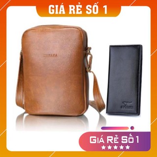 Túi đeo chéo cao cấp HANAMA S200 VÀNG BÒ KÈM ví da cầm tay 6166 đen