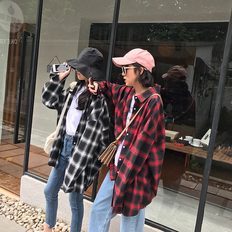 Áo Flannel sơ mi sọc caro đỏ đen