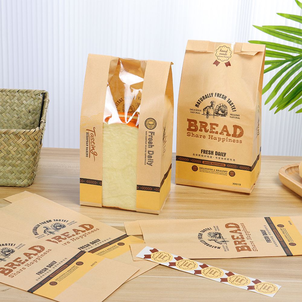 Set 5/10 Túi Giấy Kraft Đựng Bánh Mì Chống Dầu Phong Cách Cổ Điển