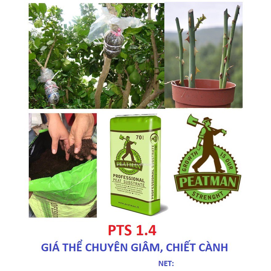 Đất hữu cơ PEATMAN PTS 1.4 chuyên dùng giâm, chiết cành túi 1kg