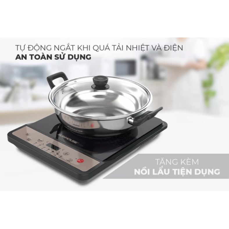 [HÀNG CHÍNH HÃNG] Bếp Từ Đơn SUNHOUSE SHD 6160 Tặng kèm nồi lẩu vung kính