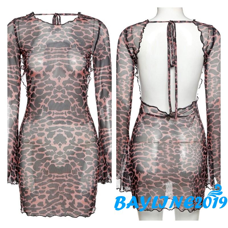 Đầm Hở Lưng Tay Loe Họa Tiết Da Báo Gợi Cảm Cho Nữ