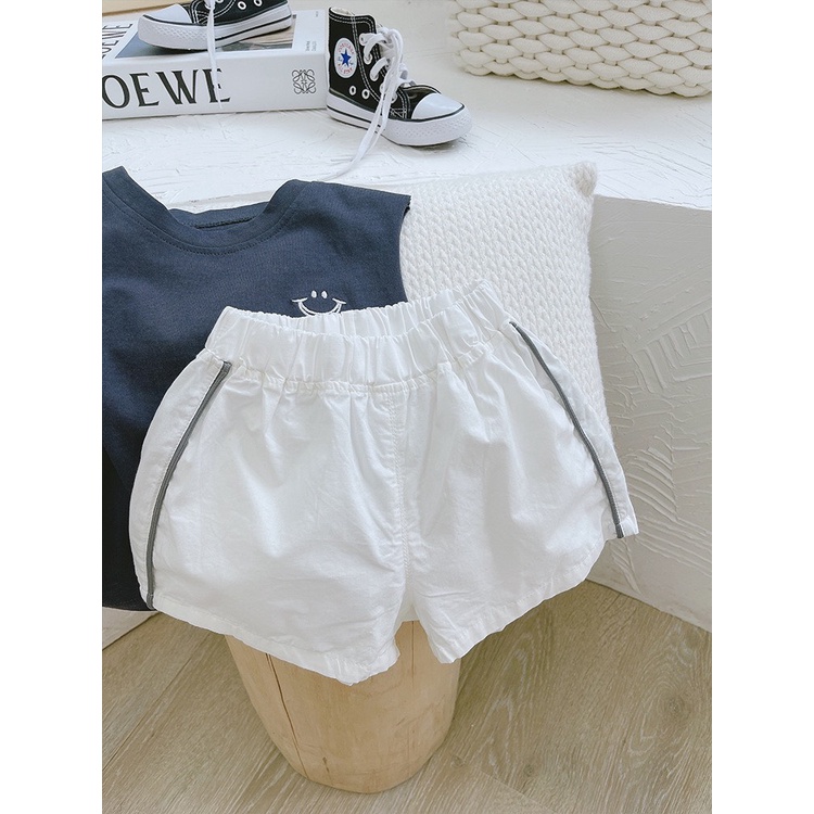 Đồ bộ bé trai, Bộ sát nách bé gái thêu hình miệng cười phối quần viền cho bé từ 8-28kg