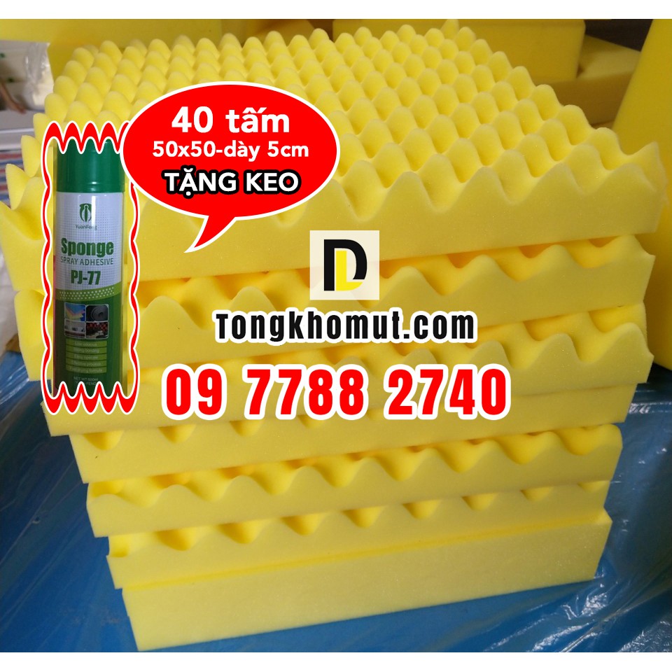 [TẶNG KEO XỊT] - 40 tấm Mút tiêu âm, cách âm 50x50 -dày 5cm /tấm - cho phòng thu