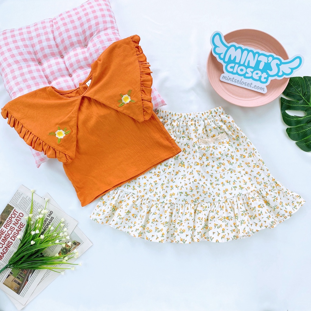 Set váy bé gái áo bèo chân váy hoa dễ thương MINTSCLOSET Mint's Closet tay ngắn 2 3 4 5 6 tuổi - GS1068