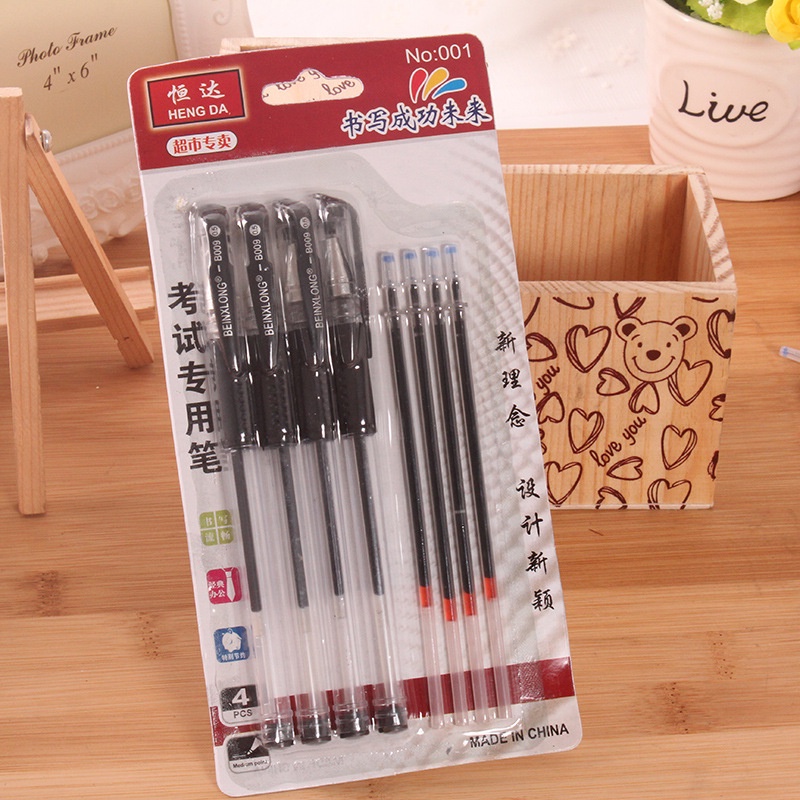BÚT BI NƯỚC VĂN PHÒNG 0.5MM MỰC ĐỀU NÉT CHỮ ĐẸP, bộ 4 bút bi nước kèm 4 lòng BB05