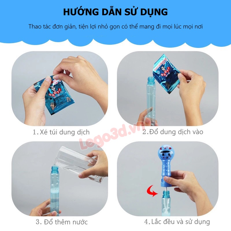 10 Gói Nước Pha Bong Bóng Xà Phòng Gói 10ml dung dịch tạo đậm đặc cho súng thổi bong bóng - LEGO3D.VN