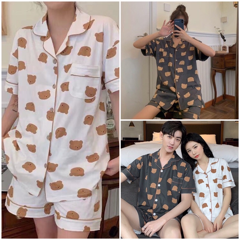 Bộ Pijama Nữ In Hình Gấu Dễ Thương Freesize, Bộ Ngủ Nữ Thoáng Mát
