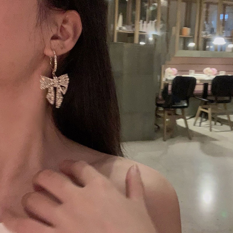 Đôi khuyên tai mạ bạc 925 hình nơ đính kim cương giả sang trọng