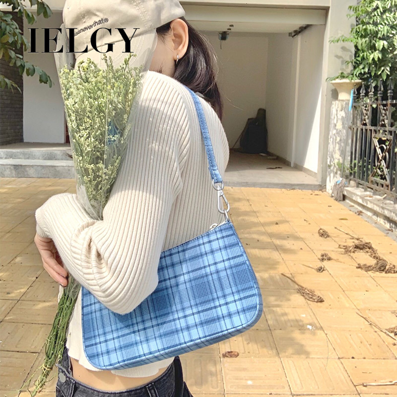 IELGY Túi đeo vai IELGY họa tiết caro phong cách Hàn Quốc thời trang vintage