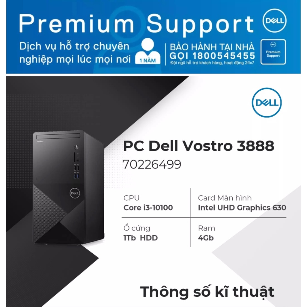 Máy tính để bàn Dell Vostro 3888 (Intel / i3-10100 / 4GB RAM / 1TB HDD / McAfeeMDS / Win 10 Home SL) l Black l 70226499 | BigBuy360 - bigbuy360.vn