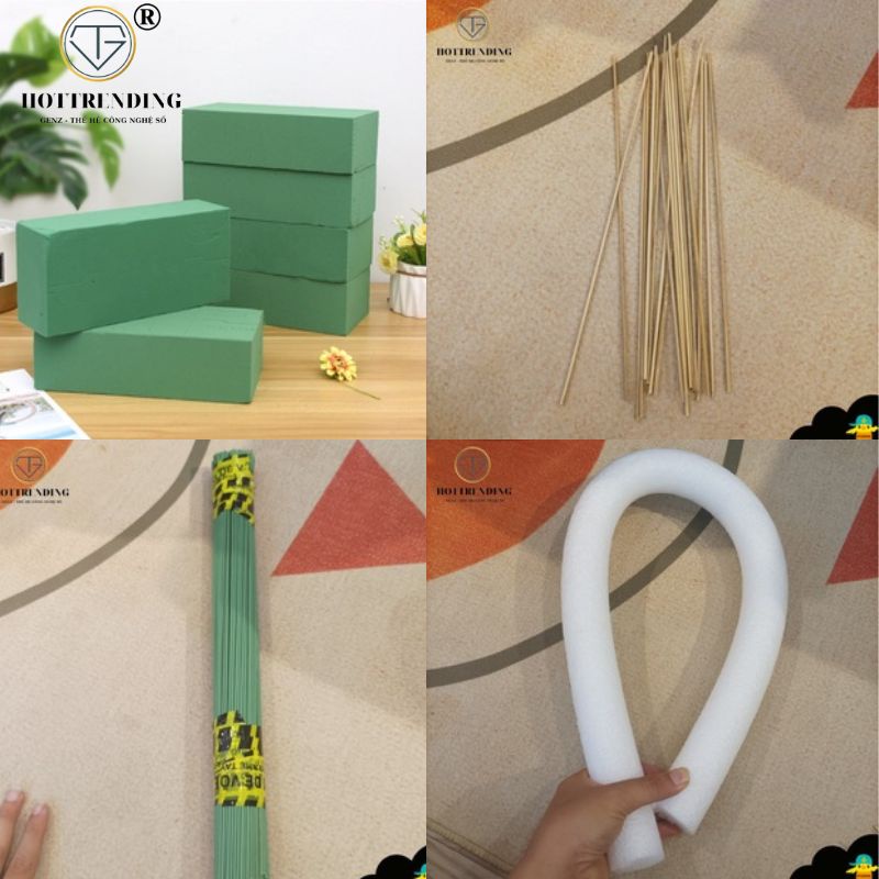 Một miếng Xốp xanh, xốp trắng cắm hoa - Que tre, Que kẽm, dụng cụ cắm hoa làm quà gói hoa tặng các dịp lễ kỉ niệm