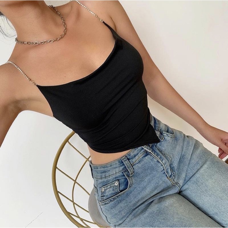 Áo Hai Dây Đính Hạt Trễ Ngực Sexy, [ADORABLE] Áo Yếm Cổ Đổ Hở Lưng Quyến Rũ Ảnh Thật