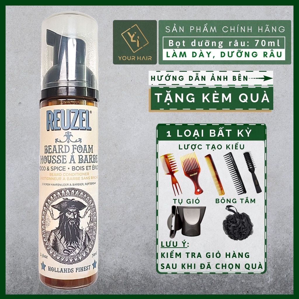 Bọt cạo &amp; dưỡng RÂU Reuzel Wood &amp; Spice Beard Foam - 70ml | Mùi gỗ nhẹ nhàng, nam tính