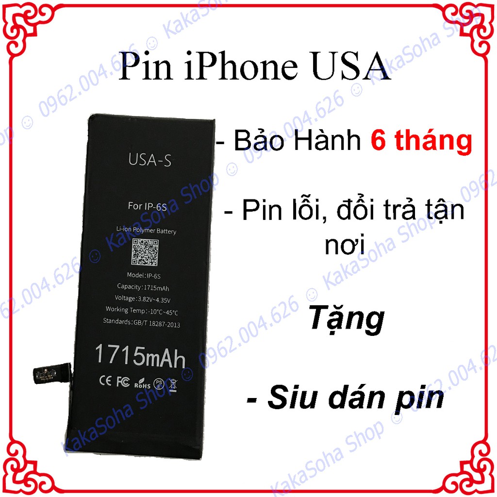 Pin iPhone USA cho iphone 4, 4s, 5, 5s, 5c, 5se, 6, 6plus, 6s, 6s plus, 7, 7plus, 8, 8 plus