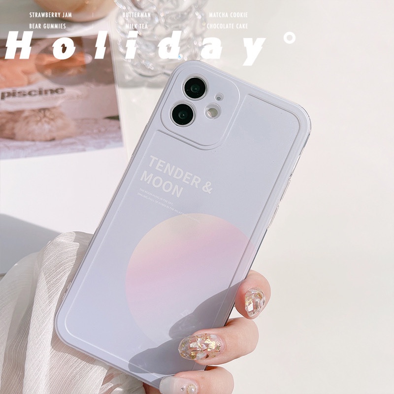 Ốp Điện Thoại Tpu In Hình Mặt Trăng Màu Tím Nhạt Cho iphone 15 14 13 12 mini 11 pro max x xs xr 8 7 plus