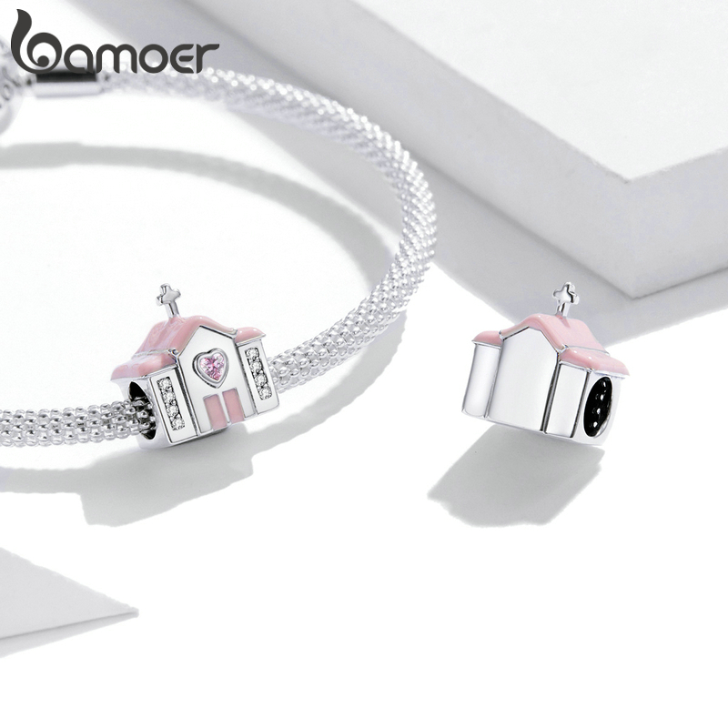 Mặt Trang Sức Chính Hãng Bamoer SCC1810 Bằng Bạc 925 100% Hình Nhà Cưới Ngọt Ngào Lãng n Tự Làm Vòng Tay