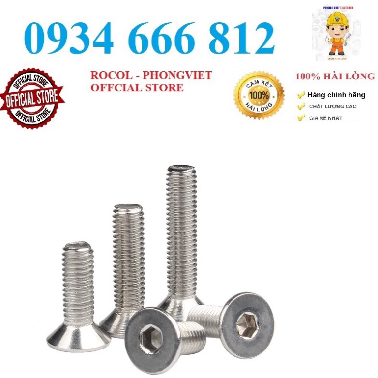 50c bulong lục giác chìm Đầu Bằng INOX 304 M4,M4X8,M4X10,M4X12,M4X16 M4X20, M4X25, M4X30, M4X40