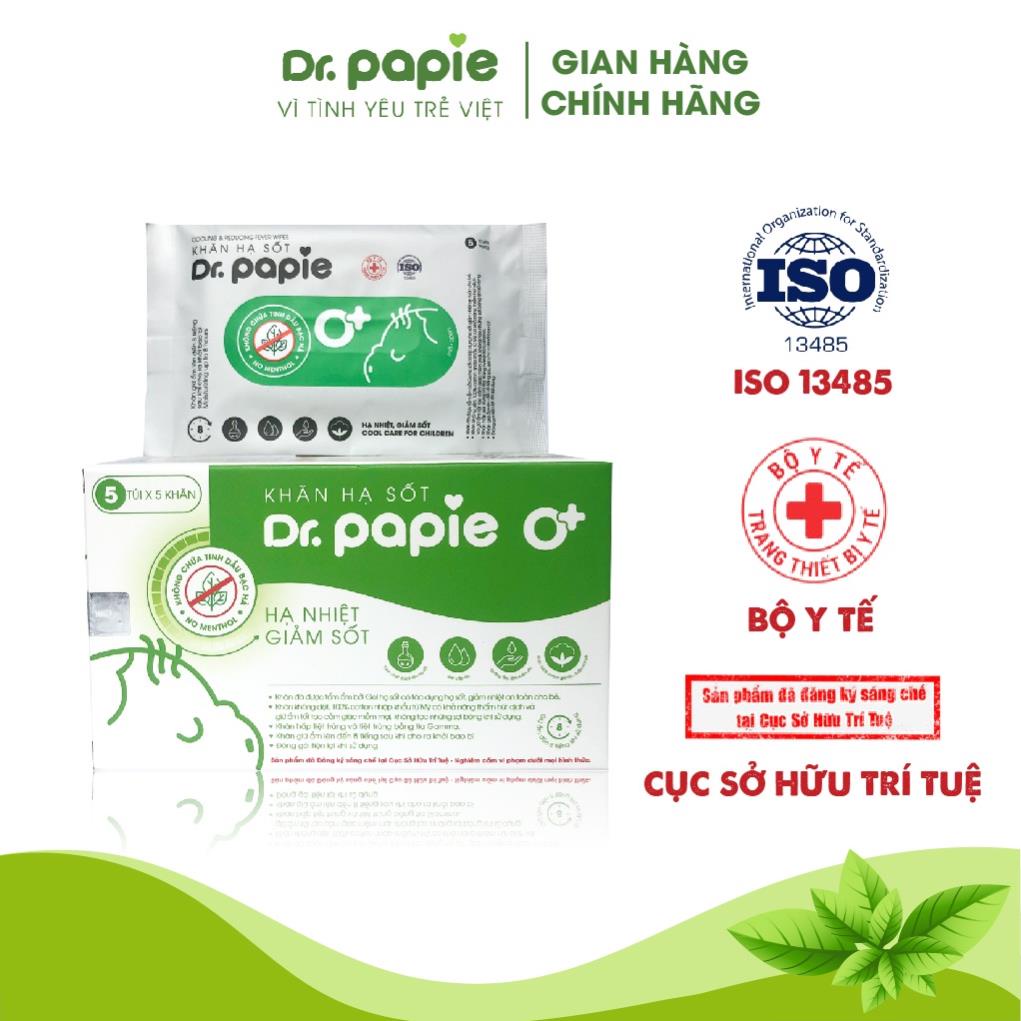 Khăn Lau Hạ Sốt Dr Papie 0+ Cho Bé Hạ Nhiệt Giảm Sốt Ngăn Ngừa Co Giật